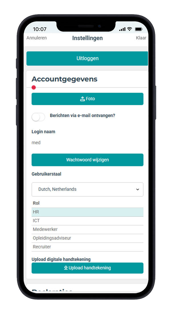 Daywize scherm lay-out UX/UI